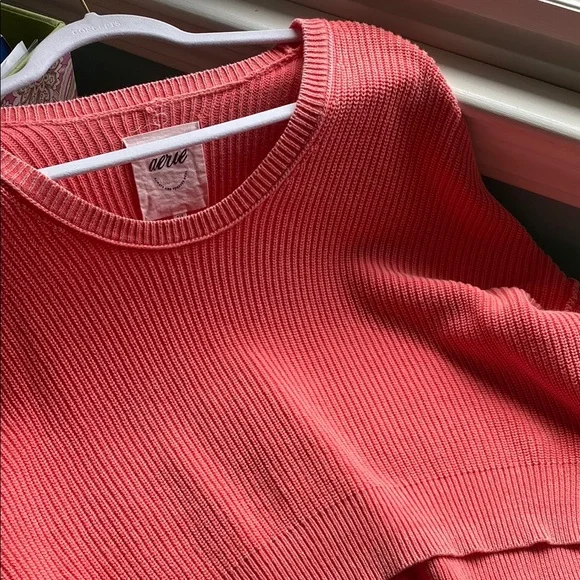 NWOT Aerie Coral Crew Neck Sweater - Picture 2 of 5